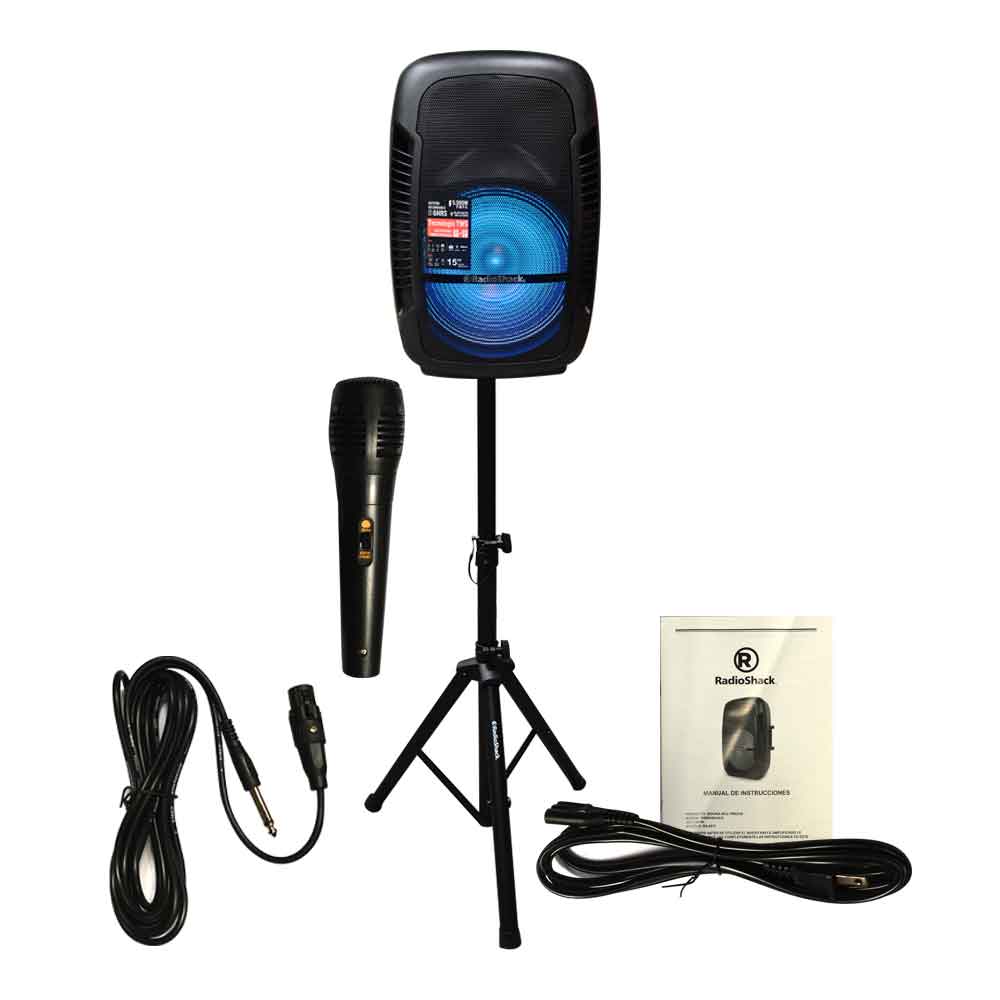 SET. AMP. CAJA ACTIVA PARLANTE 15+STAND+MIC.