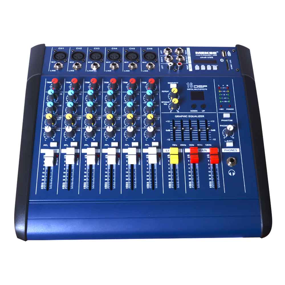 CONSOLA POWER MIXER 6CH BLUETH+ USB,UKS-6USB MEKSE